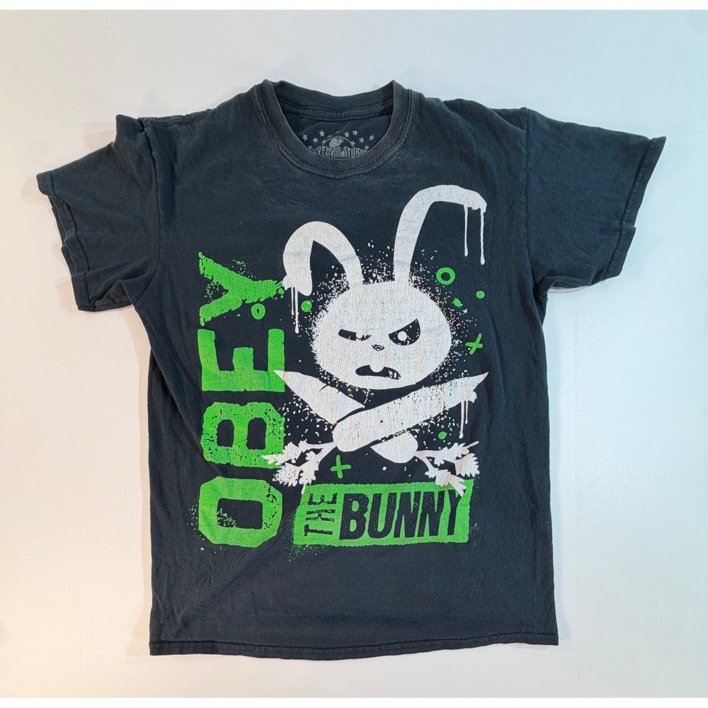 Universal Studios Obey the Bunny Graphic T-Shirt Black Green Mens Medium